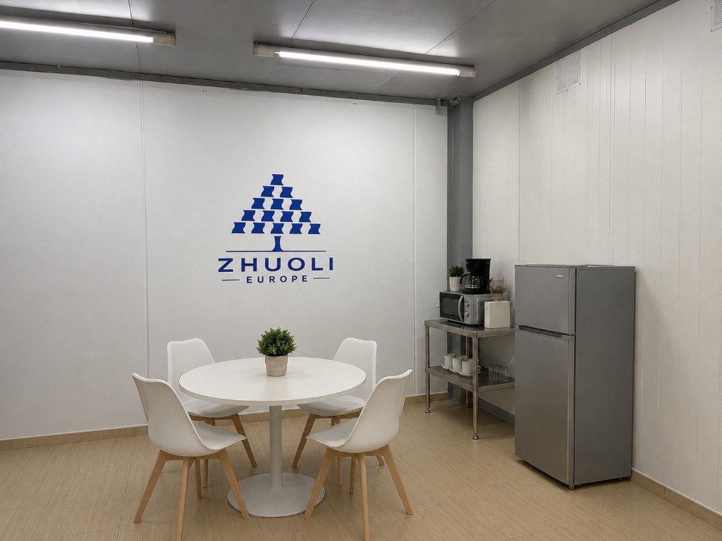 Break room with Zhuoli Europe branding at the headquarters